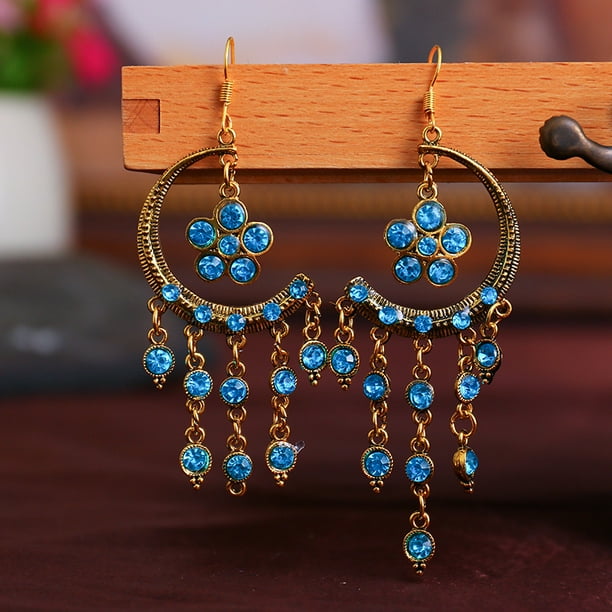 Bohemian Clip on Earrings for Girls Women Screw Back Clips Multi Tassel Green Beaded Moon Dangle Bohemian Clip on Earrings for Girls Women Screw Back Clips Multi Tassel Green Beaded Moon Dangle